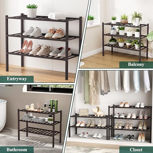 Smiry Bamboo Shoe Rack, 8 Vertical Slats, 2 Tier - 17.3" Wide, Brown