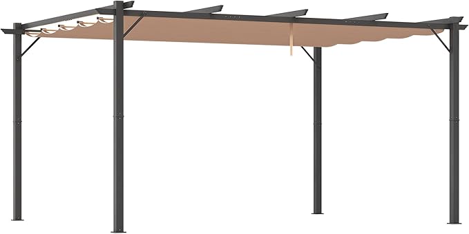 Outsunny 10' x 13' Aluminum Patio Pergola with Retractable Pergola Canopy, Backyard Shade Shelter for Porch, Outdoor Party, Garden, Grill Gazebo, Charcoal Gray