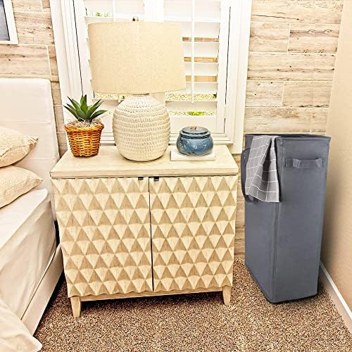 Odonata Slim Laundry Hamper Handles Collapsible Laundry Basket Thin Dirty Clothes Basket Narrow Laundry Bag Foldable Dirty Hamper 45L (Dark Grey)