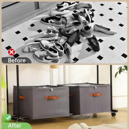 Foldable Shoe Organizer Box, Stackable Storage Bin, Gray, 2 Pack