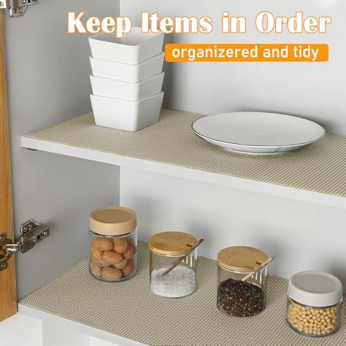 Songrey Non-Slip Shelf Cabinet and Drawer Liner, 12IN x 20FT, Beige | No Adhesive Residue, Strong Grip, Thick PVC Mat, for Kitchen Shelves, Bathroom Drawers, Home Essentials, Snip to Fit