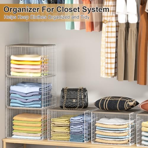 Closet Organizers And Storage Shelf, 3Pack Stackable Closet Storage Bin Basket For Clothes Sweaters With Top Board, Widened Opening, Heightened Height, Large Capacity Sturdy Clothing Storage Organizer