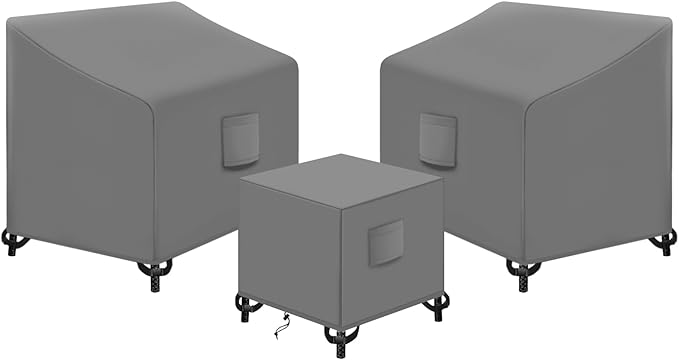 SIRUITON 3 Piece Outdoor Veranda Patio Garden Furniture Cover Set with 420D Durable and Water Resistant Fabric,Fit for Outdoor Wicker Patio Furniture Sets/Rattan Chair Conversation Sets-Grey