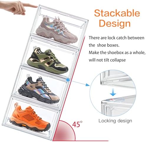 12 Pack Acrylic Shoe Boxes for Flat, Loafer & Small Space, Fits Size 12.5
