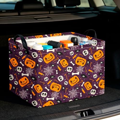 CLOCOR Rectangular Storage Basket,Collapsible Cute Pattern Storage Bin,Waterproof Books Box with Handles,Gift Basket(Big Pumpkin Halloween)