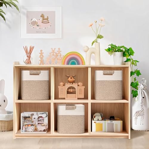 11 Inch Storage Cubes, 6 Pack Cube Storage Bins for Organizing, Cotton Rope Woven Baskets for Shelves, Bathroom, Kids Room, Closets, Baby Nursery