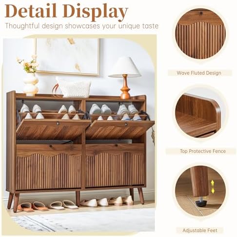 BERRYMERRY 47.2” Wide Shoe Storage Cabinet for Entryway with 4 Flip Drawers