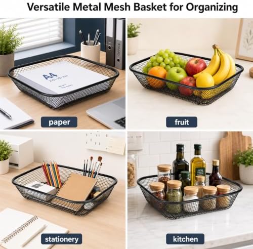 3 Pack Wire Baskets for Organizing, Black Mesh Desk Storage Trays for Mail, Paper,Bill... Office Drawer Organizer, Turn in Trays Classroom