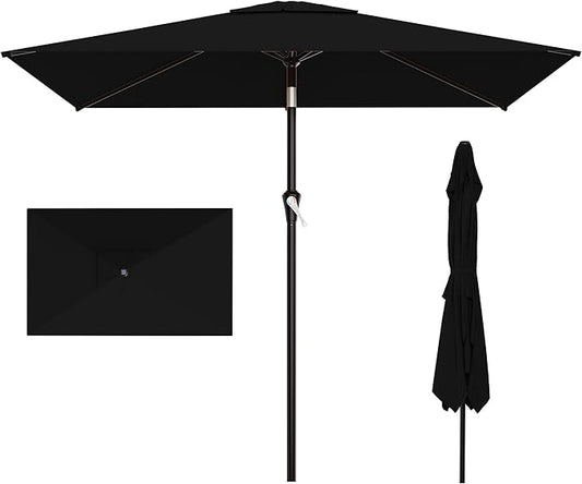 AreShark 6.5' x 10' Rectangular Patio Umbrellas for Outdoor, Outdoor Table Umbrella, Large Outdoor Patio Umbrellas with 6 Sturdy Ribs for Pool, Garden, Deck & Market (Black)