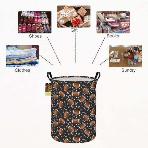Round Fabric Collapsible Storage Basket with Handles, Rugby