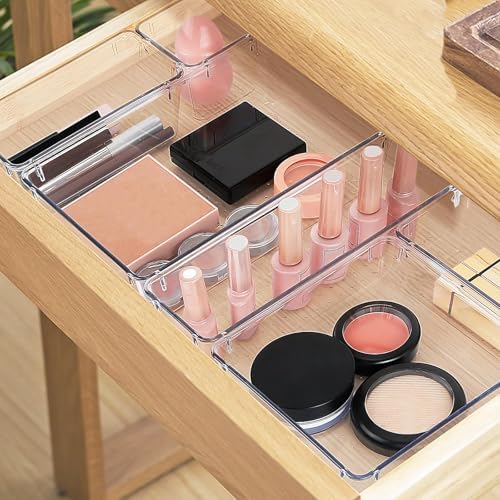 25 PCS Drawer Organizer Set, 5 Size Bathroom and kitchen organizer Trays | Bathroom and kitchen Drawer cabinet organizer Trays, Clear Storage Bins for Makeup, Jewelry, Utensils and Gadgets