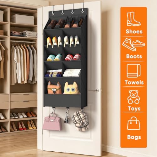 5 Tier Over the Door Shoe Organizer with 3 Bottom Hooks, Beige