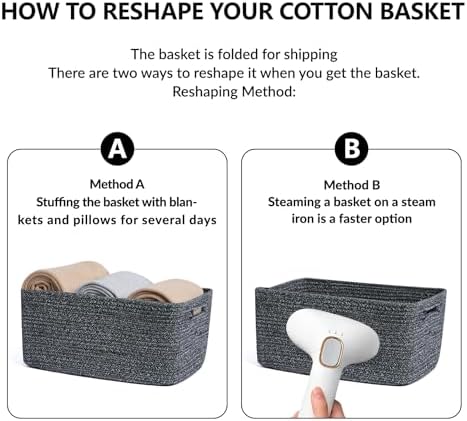 MiniArk Large Storage Baskets for Organizing, 17 x 13 x 7.5” Closet Shelf Baskets for Clothes Blanket Towels, Baby Nursery, Toy Bins Box, Woven Rope Baskets, 4 Packs Dark Gray