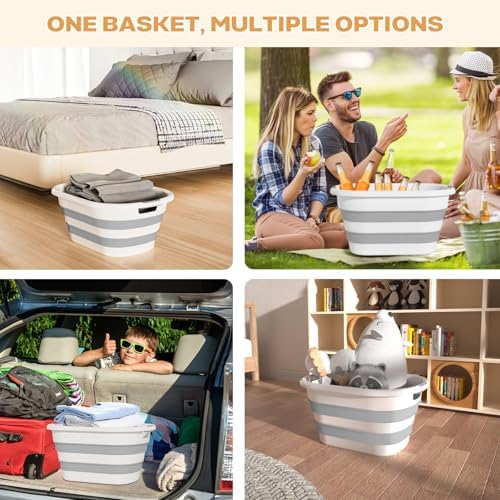 OOAMBB 43L(11.5Gallon) Collapsible Laundry Basket Plastic (Grey, 1 Pack) | Pop Up Laundry hamper/Storage Container, Foldable Laundry Basket with Large Capacity,Sturdy,Space Saver