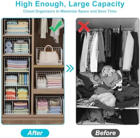 Hongtamoya 4-Tier Closet Organizers and Storage Basket with Divider, Foldable Closet Shelf Organizer System, Space-Saving Clothes Storage Drawer Organizer Bins for Wardrobe Cupboard, White