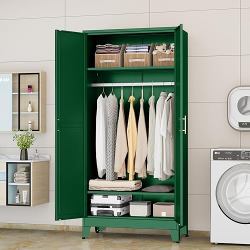 GAIOUS Metal Wardrobe Cabinet with Hanging Rod, Clothing Storage Cabinets