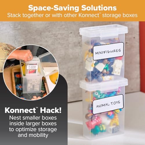 Bostitch Konnect Storage Containers with Lids, Office Organizer, Clear Plastic Box, Stackable for Crayons, Q-tips, Office Supplies, Labels, 0.5 Qt, 2 Pack