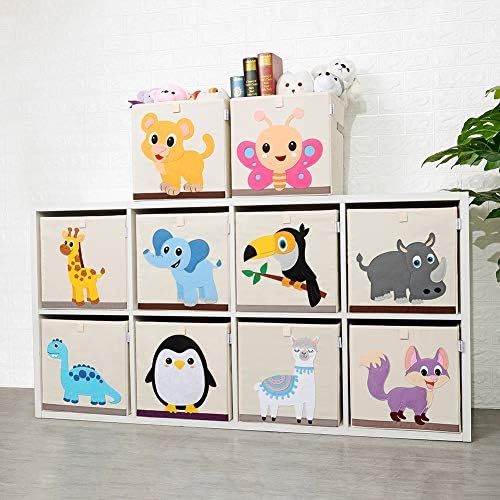13 Inch Animal Cube Storage Bins, Foldable Fabric Kids Toy Box & Toy Chest