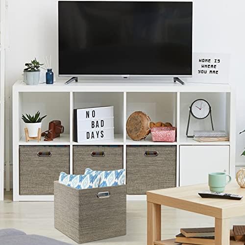 Posprica 13x15x13 Storage Cube Bins, Foldable Collapsible Storage Bins Boxes, Fabric Decorative Storage Baskets Organizer for IKEA Kallax, Shelves, Closet, Clothes,, Set of 4-Coffee