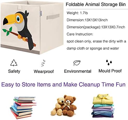 13 Inch Animal Cube Storage Bins, Foldable Fabric Kids Toy Box & Toy Chest