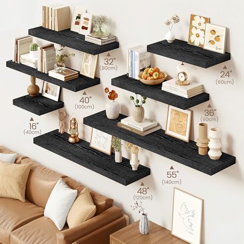 Vivelove Floating Shelves 9 inch Deep 48”Long Set of 1, Black | Easy Install With Hardware, 1.5" Thick, Invisible Brackets, Wall Mounted, No Sagging, For Any Room