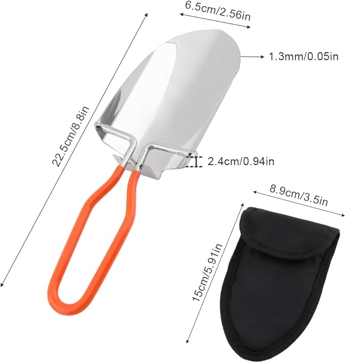 Folding Camping Shovel, Mini Lightweight Garden Shovel, Stainless Steel Hiking Trowel Entrenching Tool, Digging Shovel with Carrying Pouch, for Planting, Transplanting, Weeding, Digging Soil(8.8inch)