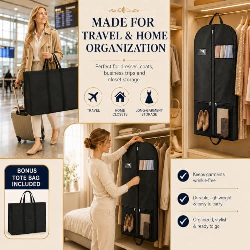 Dress Bag for Travel, 54-Inch Occasion Carrier with Mesh Shoe Pockets