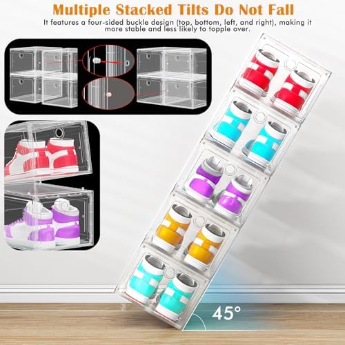 ARSTPEOE 12-Pack Shoe Storage Boxes Clear Magnetic Stackable