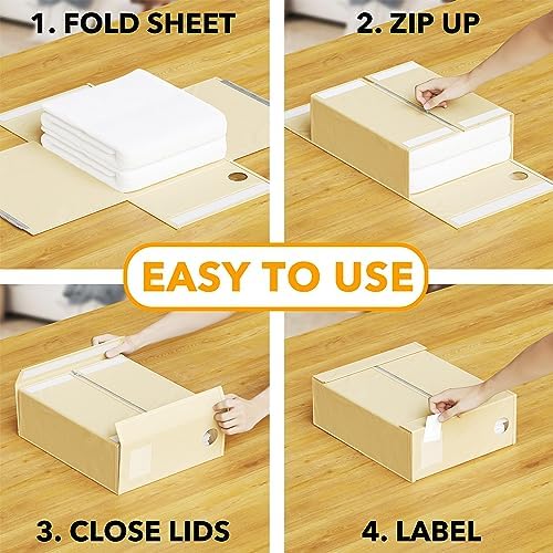 SpaceAid 16 Pack Bed Sheet Organizers and Storage, Foldable Sheet Organizer for Linen Closet, Sheets Set Folder Keeper with Window XL (Queen & King Size) Bedding Container (Beige, 16 Pack)