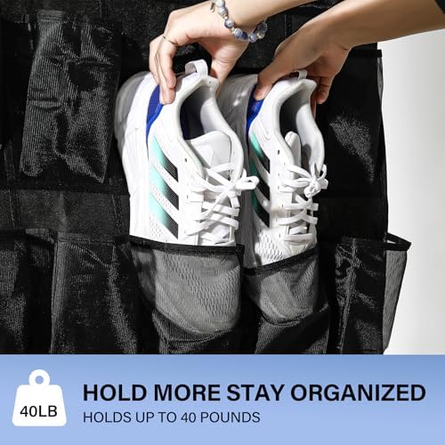 35 Pocket Over Door Shoe Organizer with 4 Metal Hooks（Black-White）