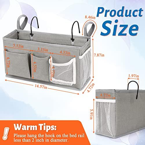 Bedside Caddy, Bedside Storage Bag Hanging Organizer for Bunk Dorm Bed Rail | Bed Caddy with Hooks, Top Bunks and Dorm Essentials for Water, Tissues, Tablets, Books, Phones, Remotes and Other Necessories
