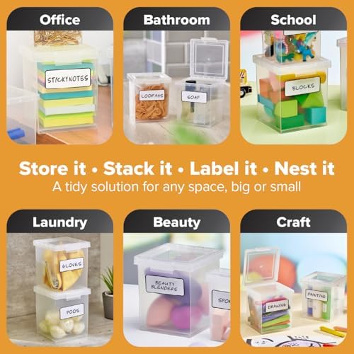 Bostitch Konnect Clear Storage Containers with Lids, Stackable Plastic Organizer Bins, 1.5 Quart, 2 Pack