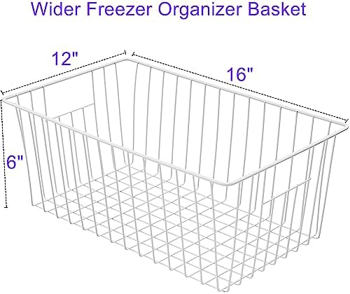 16Lx12W inch Wider Freezer Storage Organizer Baskets Container, Deep Metal Wire Chest Upright Refrigerator Divider Bins with Built-in Handles for Cabinet, Pantry, Closet, Kitchen(4)
