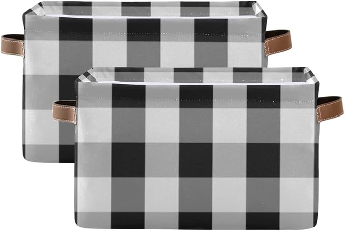 Black and White Buffalo Plaid Decorative Storage Bin - Foldable Fabric Storage Box and Organizer for Baby, Dog, Books, and More - 16128 inches