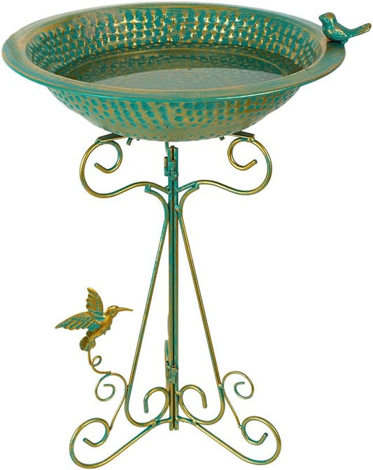 dreamysoul Bird Bath 13" Dia Bowl, Metal Birdbath with Mesh Feeder, Pedestal Bird Baths for Outside Outdoors Garden Patio Yard