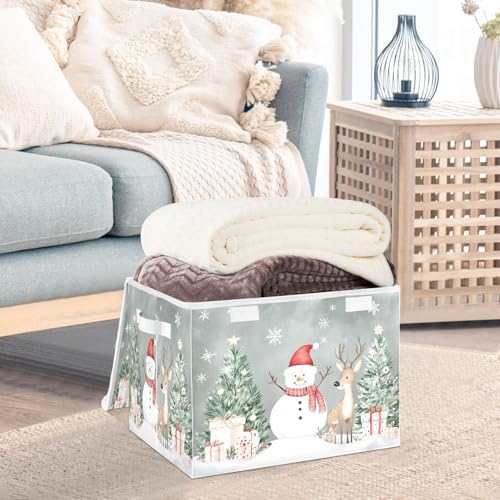 senya Christmas Baskets Collapsible Storage Bins with Lids, Snowman Deer Christmas Tree Storage Boxes Clothes Baskets for Organizing