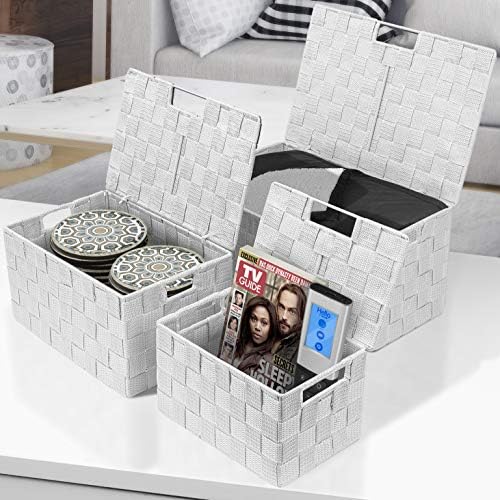 Sorbus Storage Basket with Lid, 3-Piece Woven Set for Shelves (White)