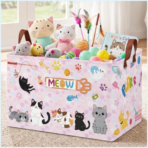Cat Paw Toy Storage Basket,Square Toy Bin,Storage Bin for Pet Room Decor