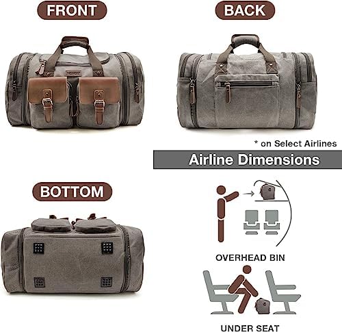 Wildroad Canvas Duffle Bag - 60L Expandable Weekender Overnight Travel Bag