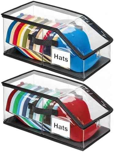 2 Pack Foldable Clear Baseball Cap Storage, Stackable Hat Organizer