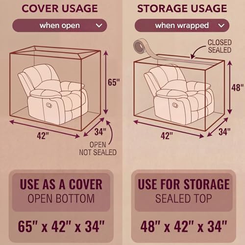 Wowfit 4mil Furniture Cover for Moving, Chair Storage Bag, 34Wx42.1Dx65/48H