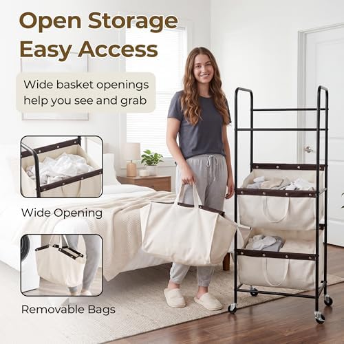 GRANNY SAYS 3 Tiered Laundry Sorter, Narrow Hamper Cart with Wheels