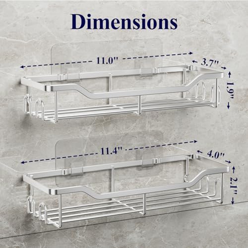 Kitsure Shower Caddy, Adhesive Shower Organizer, Large, Silver | Stainless Steel Shelf for Inside Shower, No Drill Bathroom Organizers and Storage, Home Decor Accessories