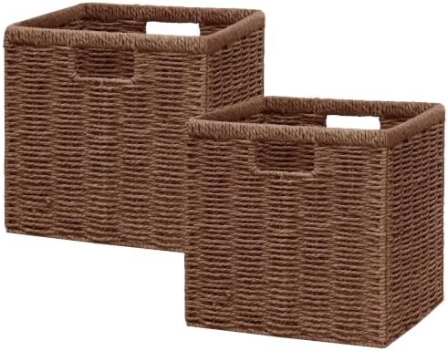 Vagusicc 9 inch Wicker Storage Baskets, Set of 2 Brown Wicker Baskets