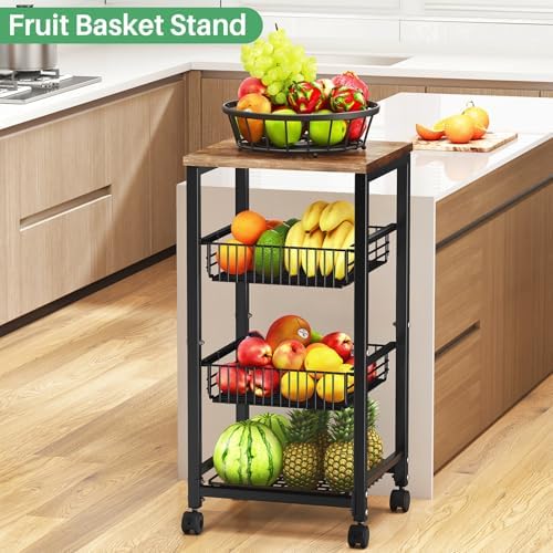 SNTD Fruit Basket Stand for Kitchen with Pull Out Vegetable Baskets, Black