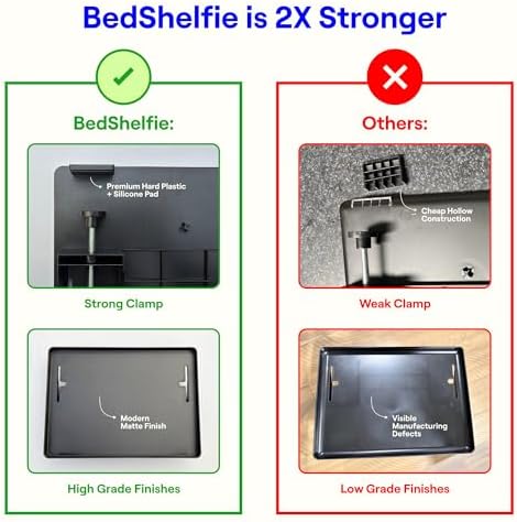 BedShelfie Bedside Shelf for Dorm Room - Cable Catch, Black | Bunk Bed & Top Bunk, College Dorm Room Essentials, Clip On Nightstand, Bed Side Table Tray, College Dorm Essentials