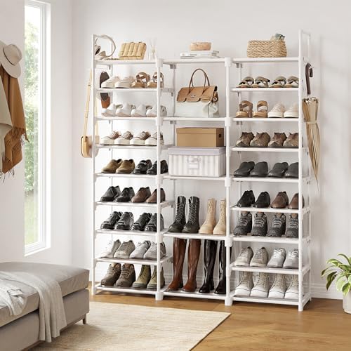 WOWLIVE 9 Tier 3-Column Shoe Rack, 50-55 Pairs Stackable White