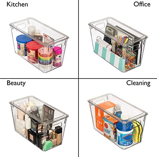 ClearSpace Plastic Storage Bins with Lids for Pantry & Fridge, 4 Pack | Modern plastic storage bins with lids for pantry and refrigerator organization, 9L capacity, transparent rectangular shape