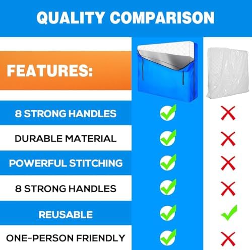MorTime Mattress Bags for Moving and Storage, Zippered Mattress Storage Bag with 8 Strong Carrying Handles, Reusable Mattress Protector Cover Moving Supplies (Queen)