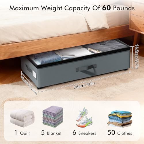 2-Pack Under Bed Storage Containers with Wheels, 75L Each, Gray